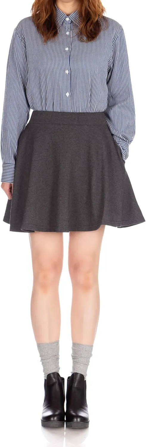 Basic Solid Stretchy Cotton High Waist A-line Flared Casual Skater Mini Skirt
