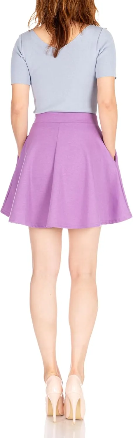 Basic Solid Stretchy Cotton High Waist A-line Flared Casual Skater Mini Skirt