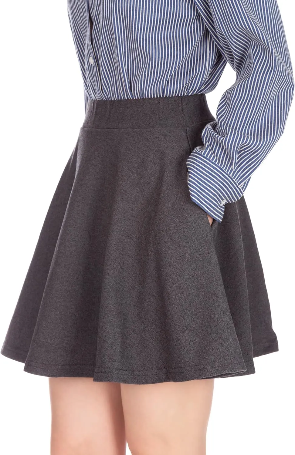 Basic Solid Stretchy Cotton High Waist A-line Flared Casual Skater Mini Skirt