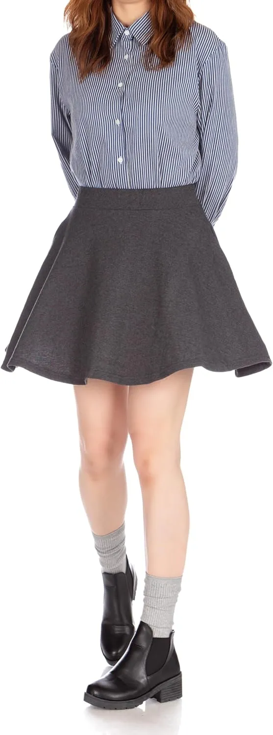 Basic Solid Stretchy Cotton High Waist A-line Flared Casual Skater Mini Skirt