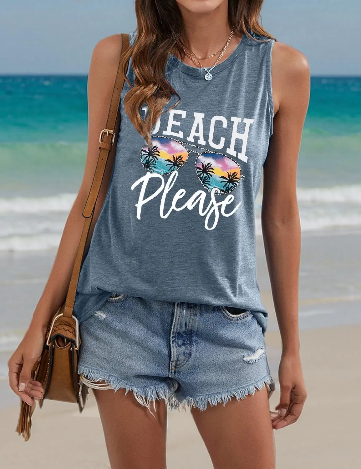 Beach Tanks for Women Beach Please Graphic Tank Top Funny Summer Sleeveless Hawaiian Vacation Vest Shirts