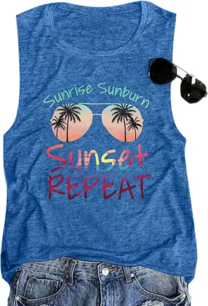 Beach Tanks for Women Beach Please Graphic Tank Top Funny Summer Sleeveless Hawaiian Vacation Vest Shirts