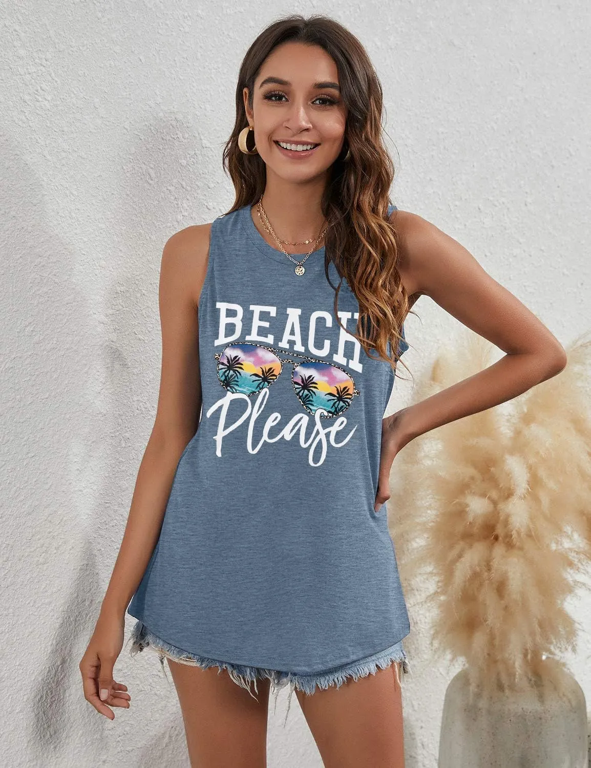Beach Tanks for Women Beach Please Graphic Tank Top Funny Summer Sleeveless Hawaiian Vacation Vest Shirts