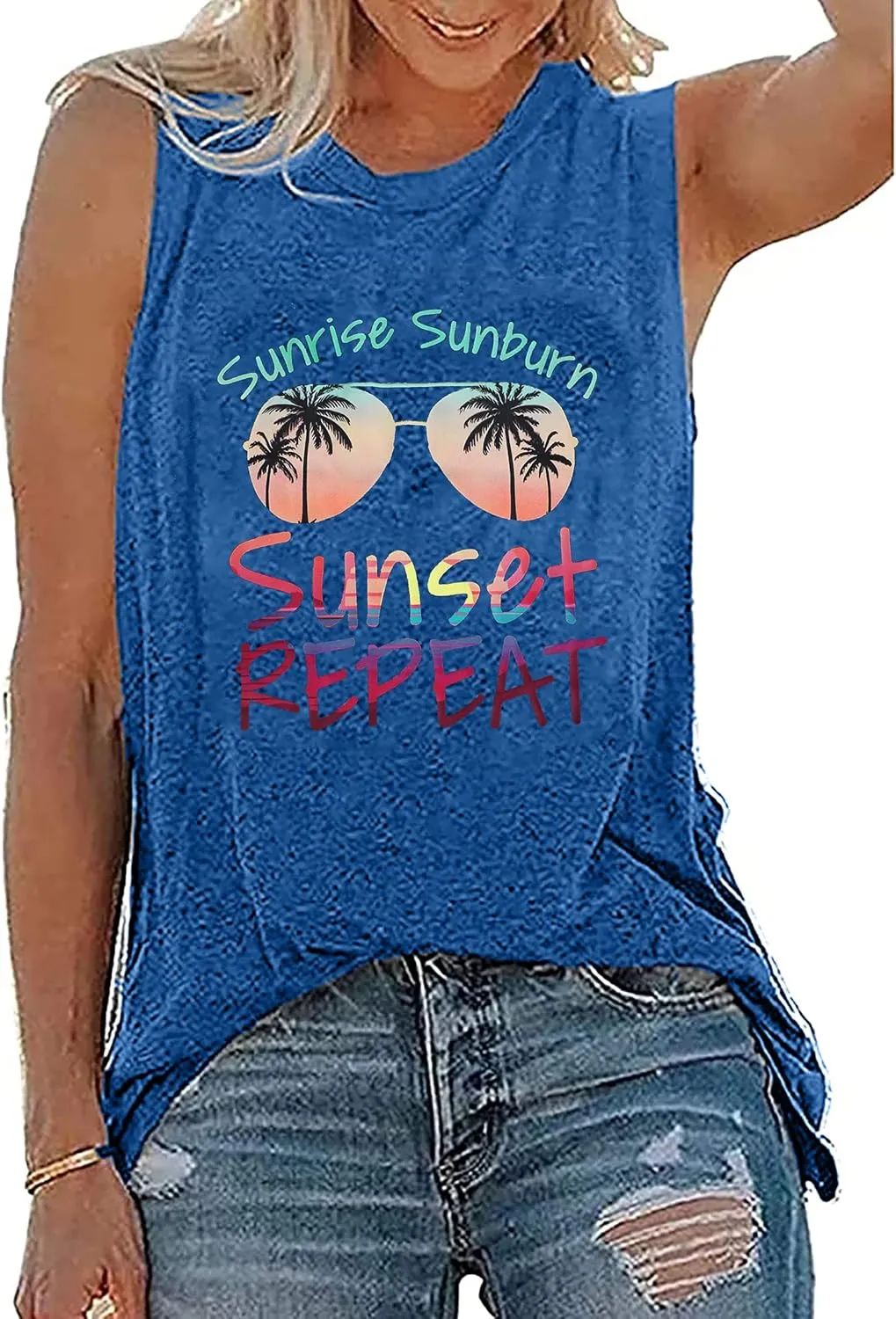 Beach Tanks for Women Beach Please Graphic Tank Top Funny Summer Sleeveless Hawaiian Vacation Vest Shirts