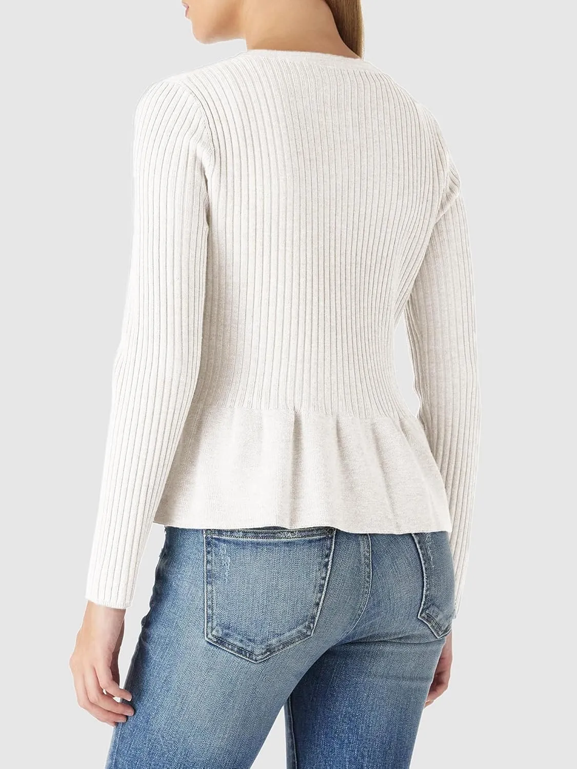 Beautiful Nomad Women's Long Sleeve Cardigan Peplum Sweater Crew Neck Button Tops Knit Ribbed Elegant Outwear Coat