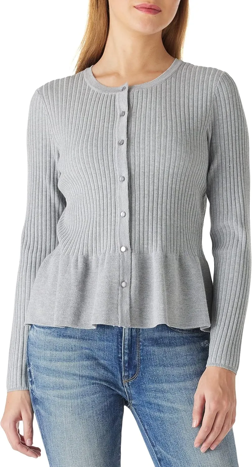 Beautiful Nomad Women's Long Sleeve Cardigan Peplum Sweater Crew Neck Button Tops Knit Ribbed Elegant Outwear Coat