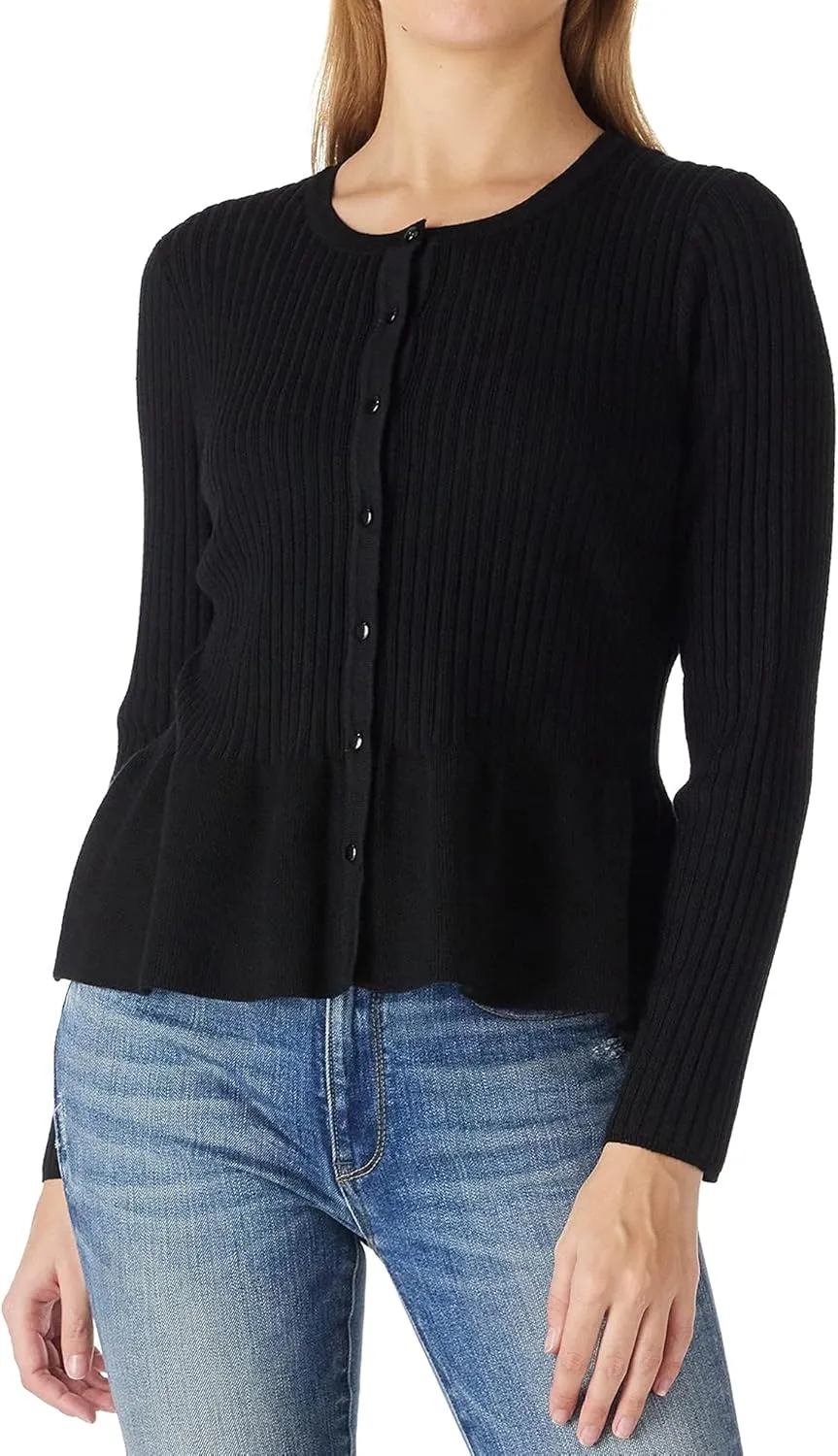 Beautiful Nomad Women's Long Sleeve Cardigan Peplum Sweater Crew Neck Button Tops Knit Ribbed Elegant Outwear Coat