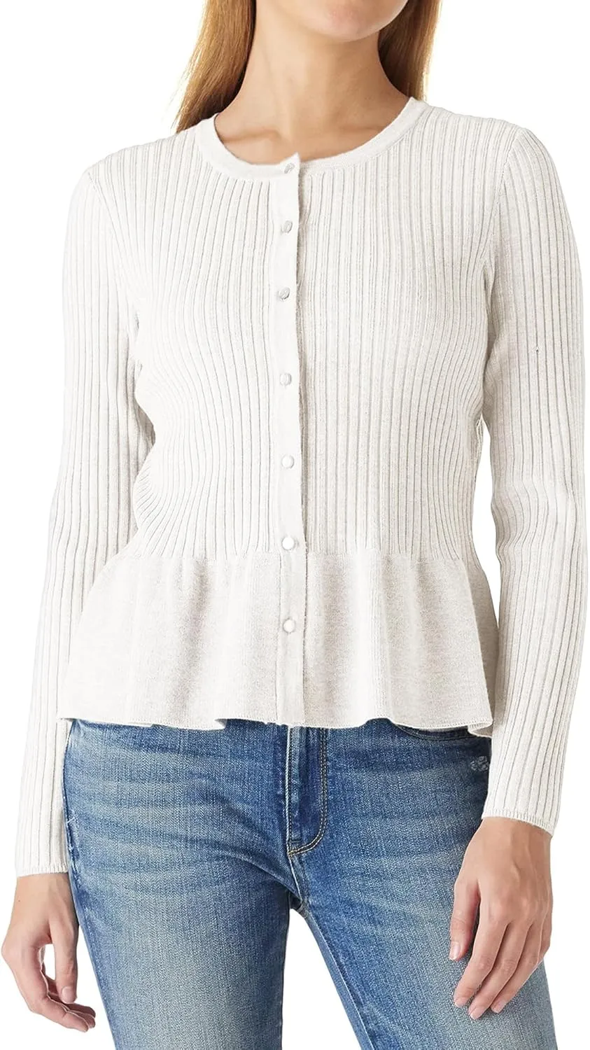 Beautiful Nomad Women's Long Sleeve Cardigan Peplum Sweater Crew Neck Button Tops Knit Ribbed Elegant Outwear Coat