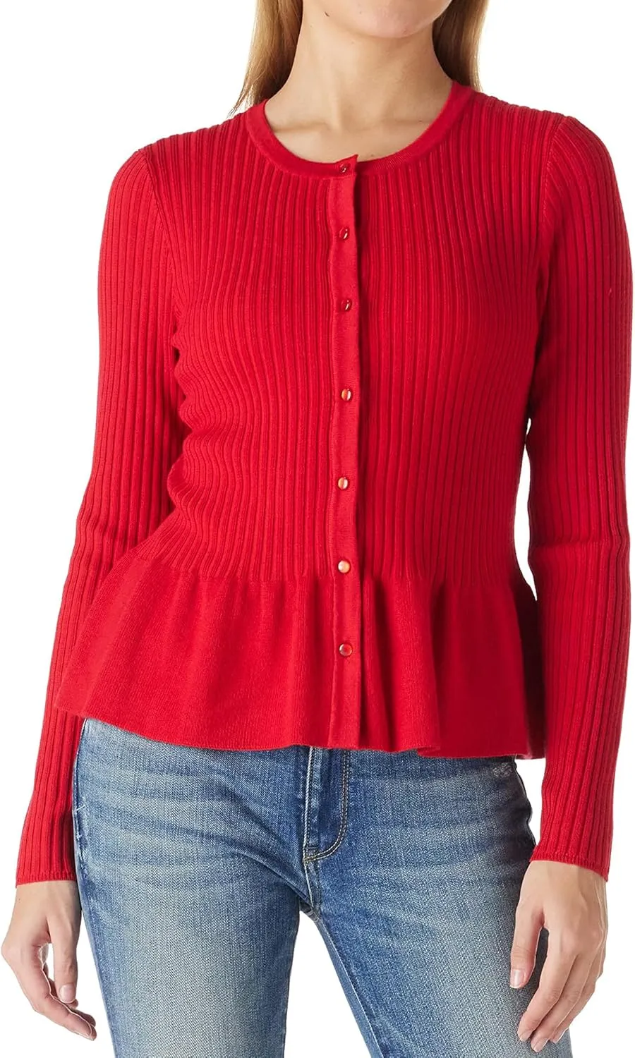 Beautiful Nomad Women's Long Sleeve Cardigan Peplum Sweater Crew Neck Button Tops Knit Ribbed Elegant Outwear Coat