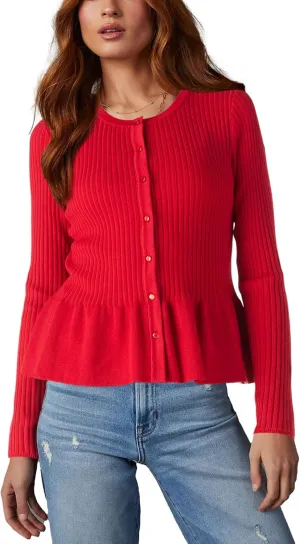 Beautiful Nomad Women's Long Sleeve Cardigan Peplum Sweater Crew Neck Button Tops Knit Ribbed Elegant Outwear Coat