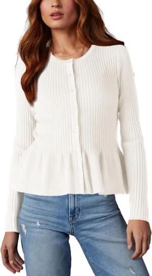Beautiful Nomad Women's Long Sleeve Cardigan Peplum Sweater Crew Neck Button Tops Knit Ribbed Elegant Outwear Coat
