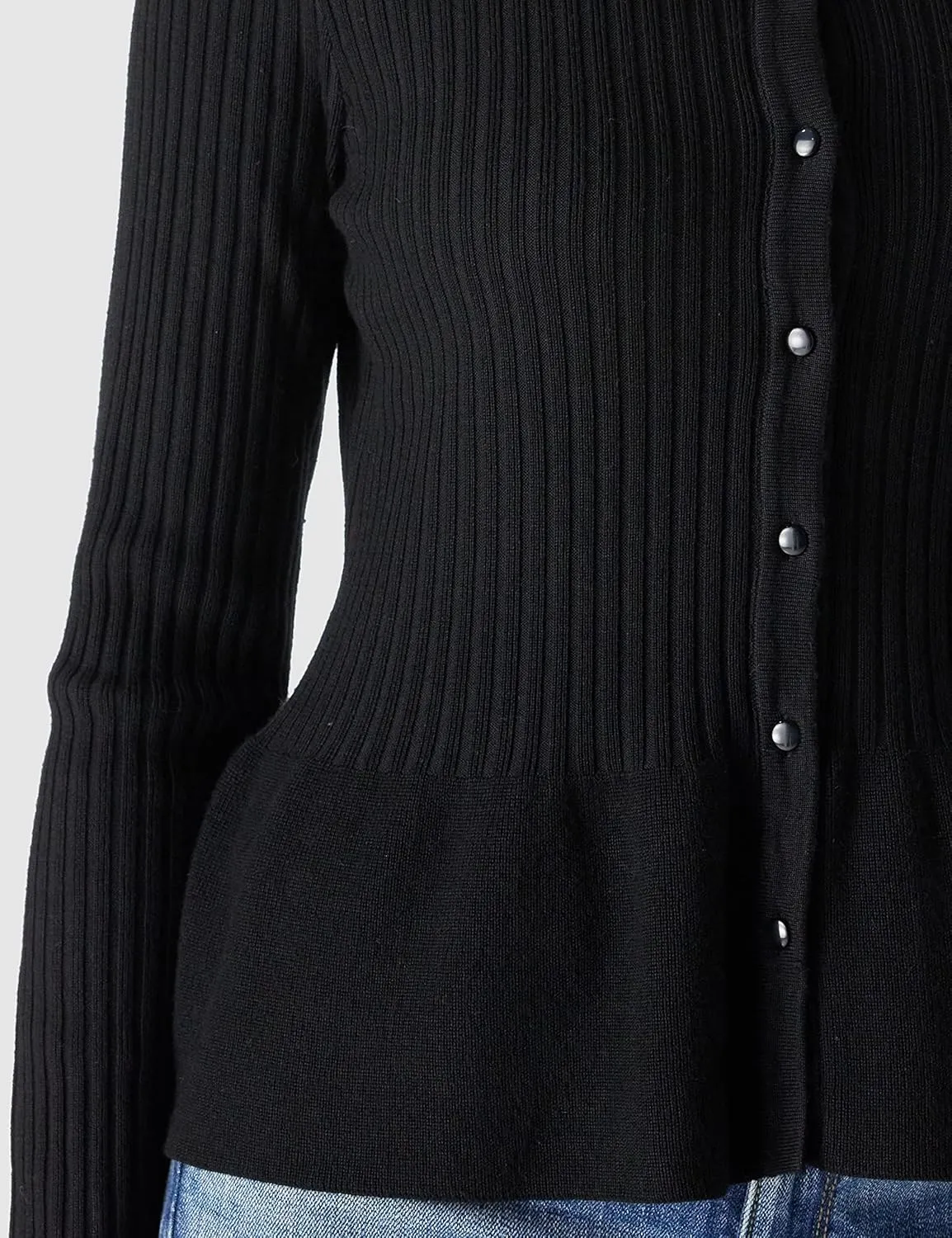 Beautiful Nomad Women's Long Sleeve Cardigan Peplum Sweater Crew Neck Button Tops Knit Ribbed Elegant Outwear Coat