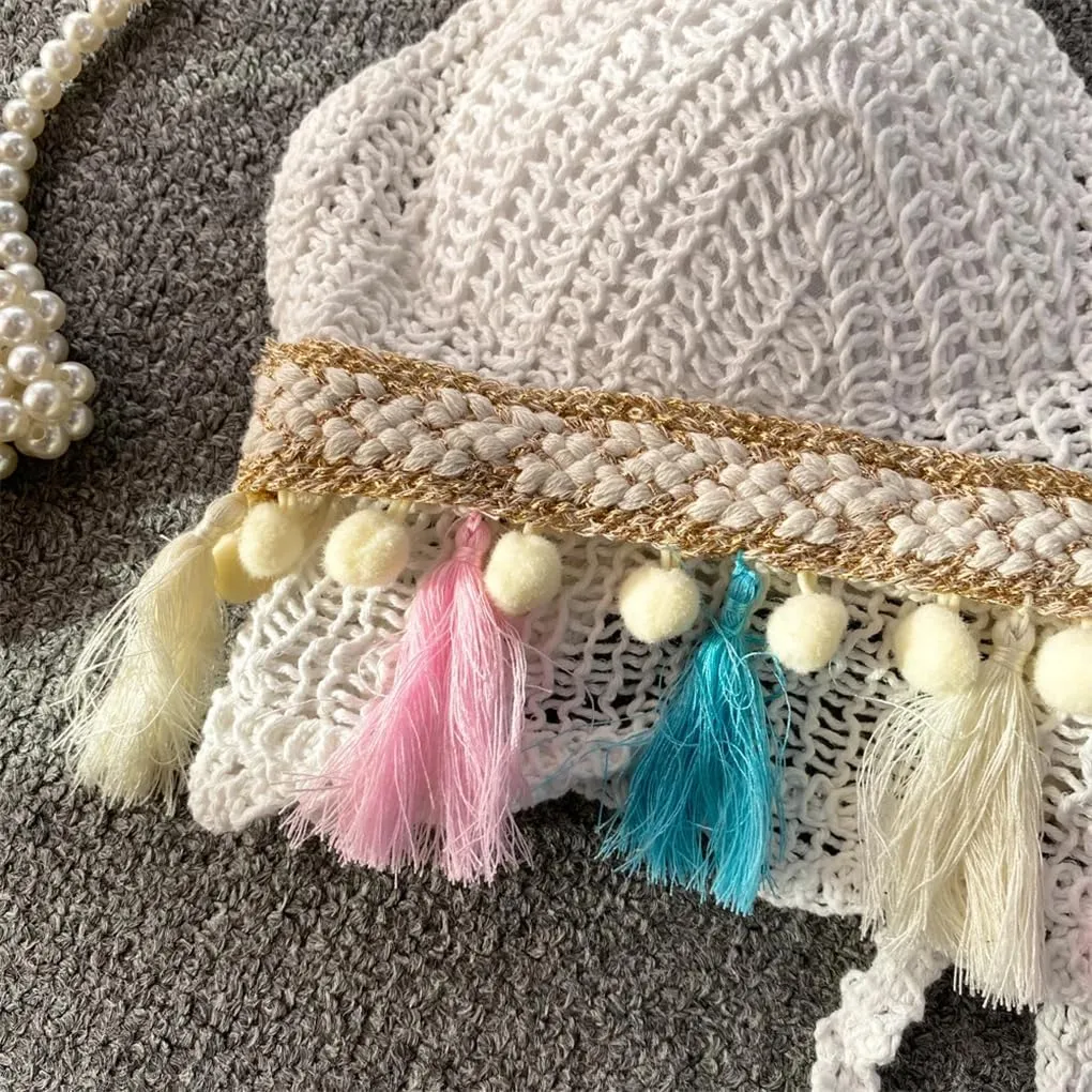 Bohemian Beach Camisole Womens Knitted Tassels Tank Top with Built in Bra Halterneck Backless Tanks and Camis