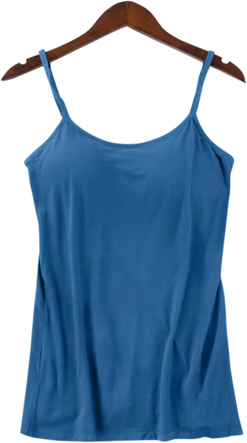 Built in Bra Tank Tops for Women Cotton Padded sports bra Womens thin Spaghetti Strap camisoles with built in bra