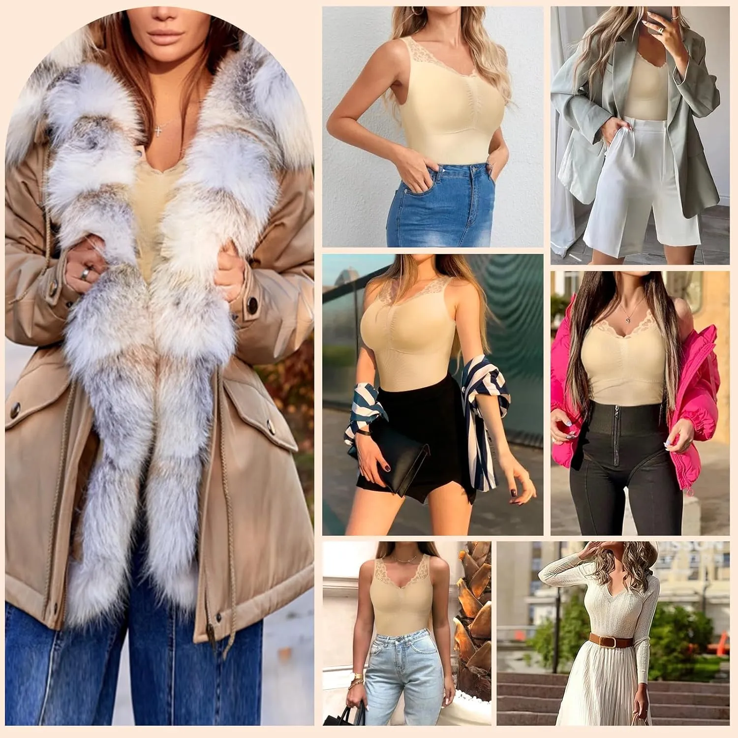 Camisoles with Built in Bra - Compression Shapewear V Neck Tank Tops for Women Lace Cami Shaper Tummy Control