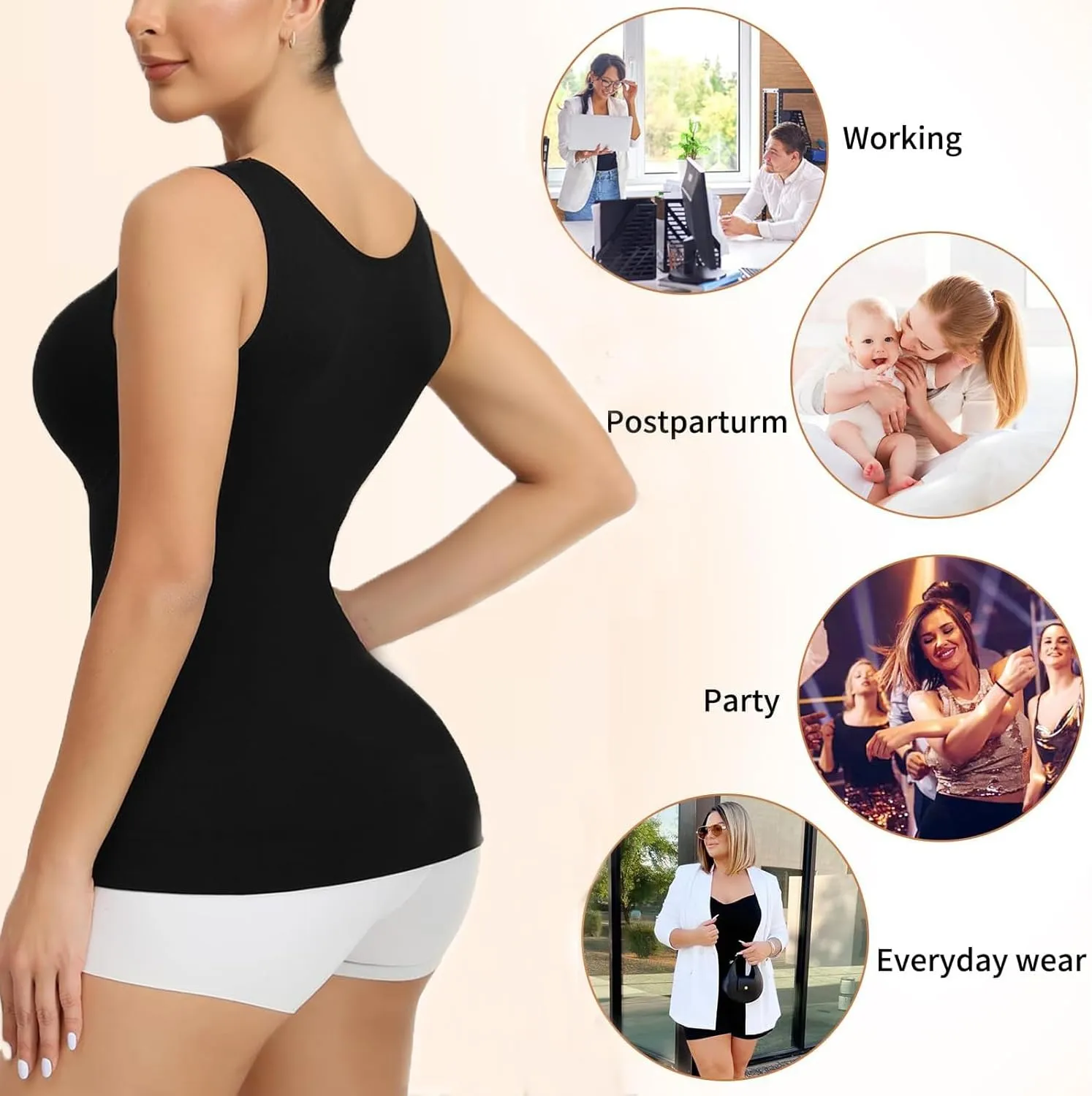 Camisoles with Built in Bra - Compression Shapewear V Neck Tank Tops for Women Lace Cami Shaper Tummy Control