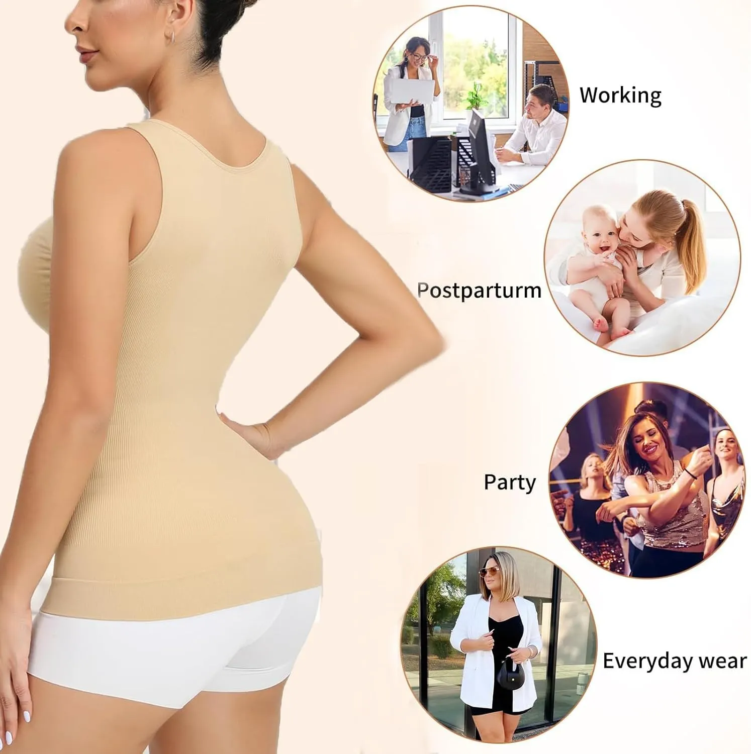 Camisoles with Built in Bra - Compression Shapewear V Neck Tank Tops for Women Lace Cami Shaper Tummy Control