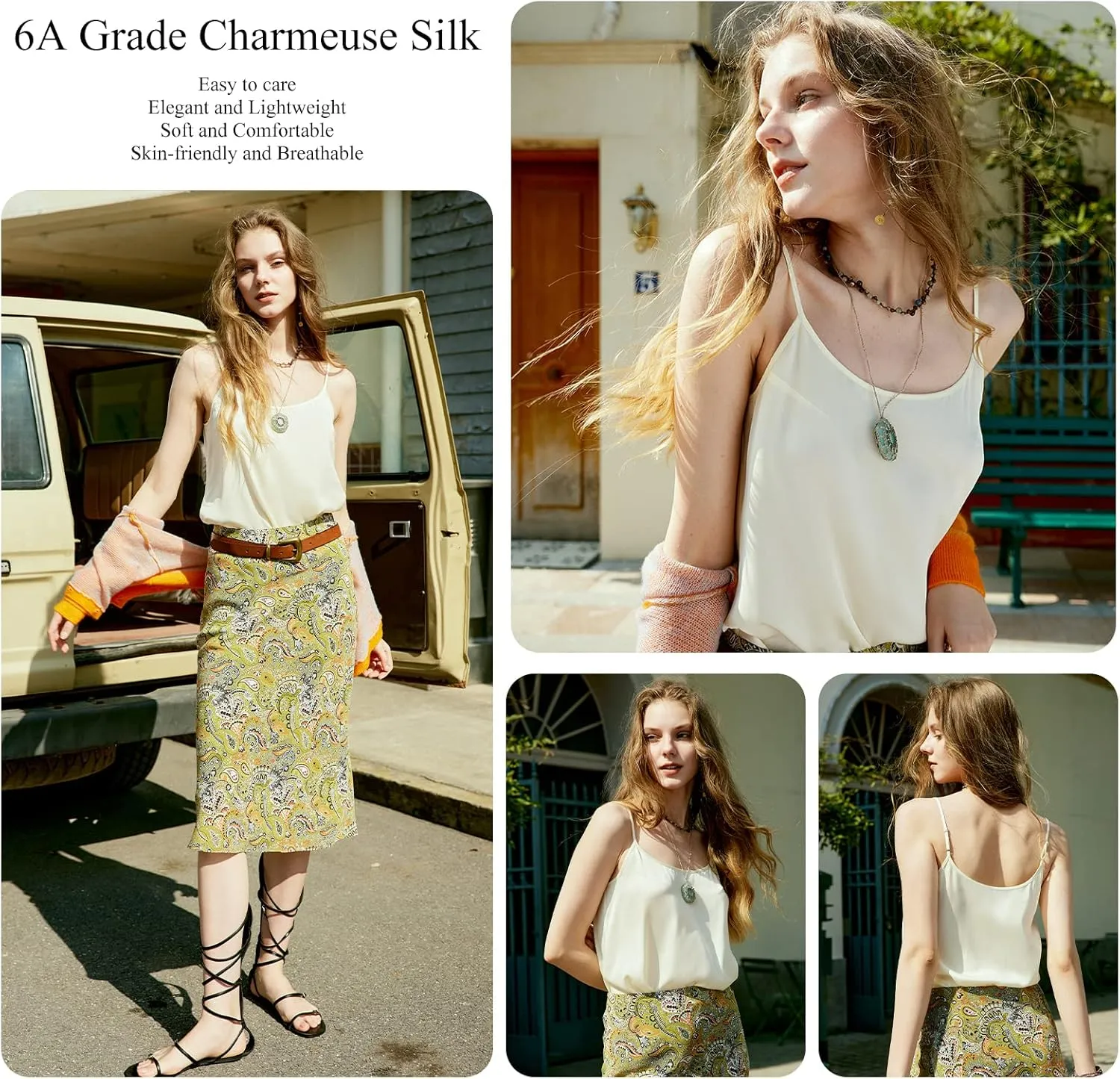 COLD POSH Silk Camisole for Women Mulberry Silk Elegant Tank Tops Basic Scoop Neck Cami Summer Casual Sleeveless Camisoles