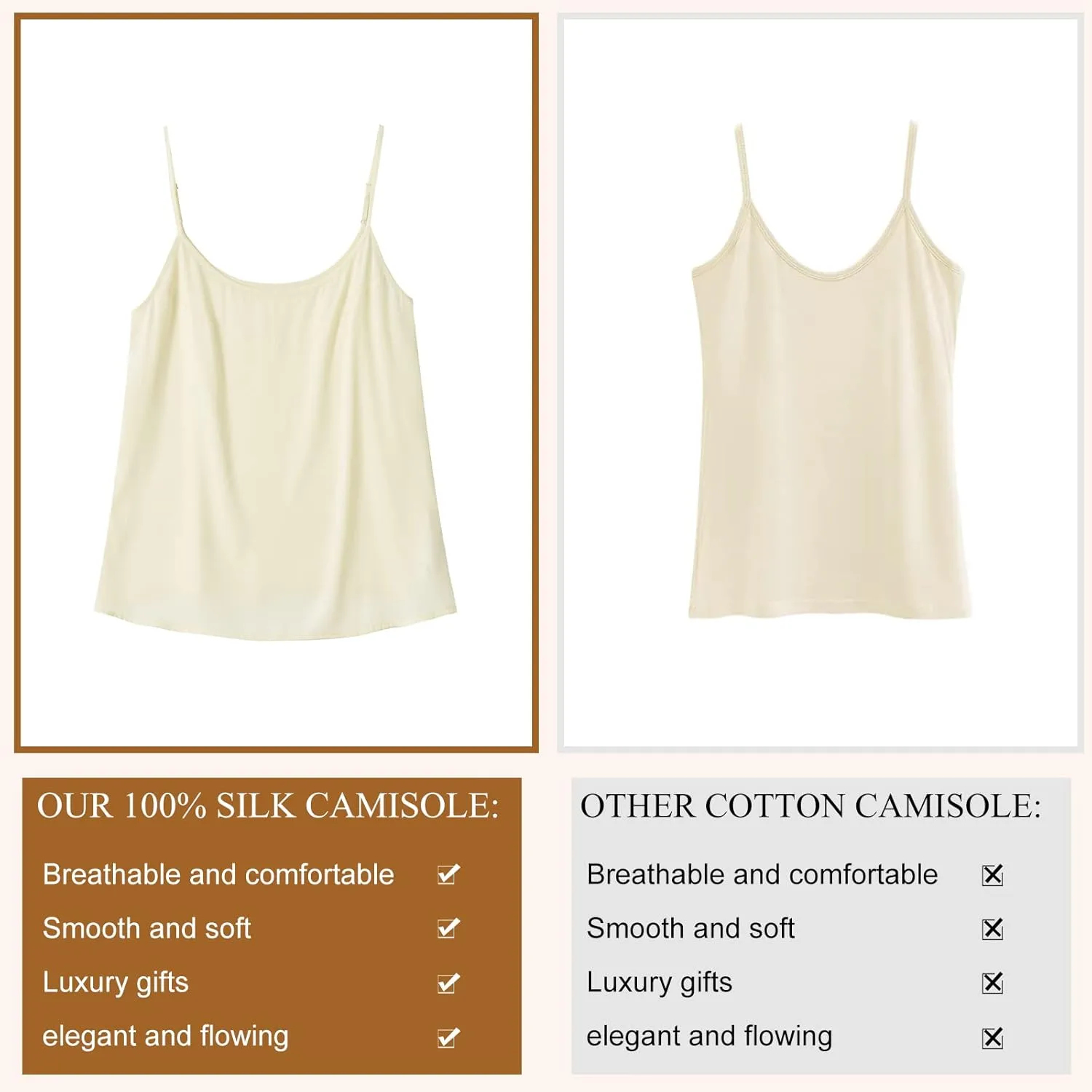 COLD POSH Silk Camisole for Women Mulberry Silk Elegant Tank Tops Basic Scoop Neck Cami Summer Casual Sleeveless Camisoles