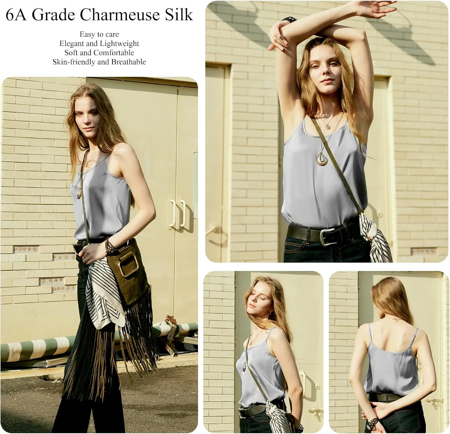 COLD POSH Silk Camisole for Women Mulberry Silk Elegant Tank Tops Basic Scoop Neck Cami Summer Casual Sleeveless Camisoles