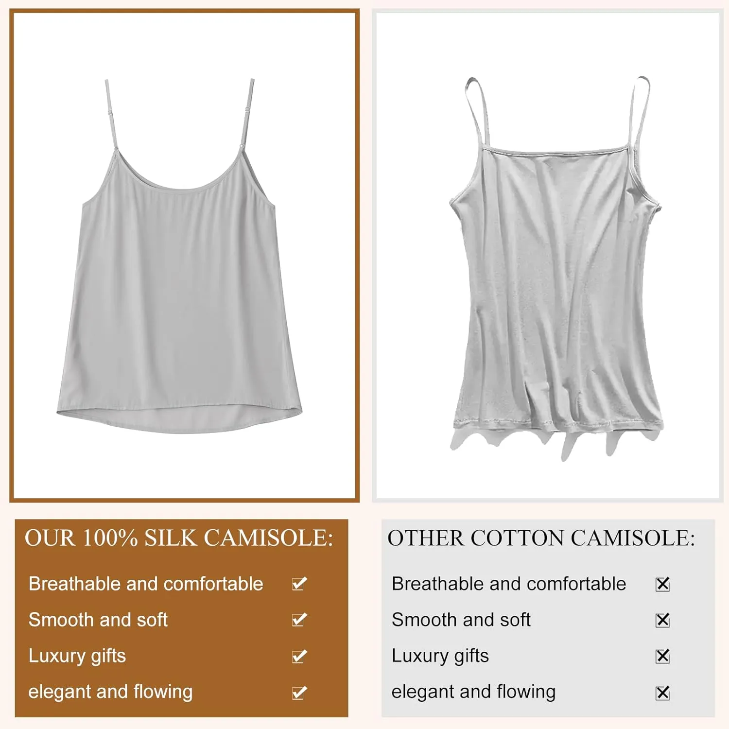COLD POSH Silk Camisole for Women Mulberry Silk Elegant Tank Tops Basic Scoop Neck Cami Summer Casual Sleeveless Camisoles
