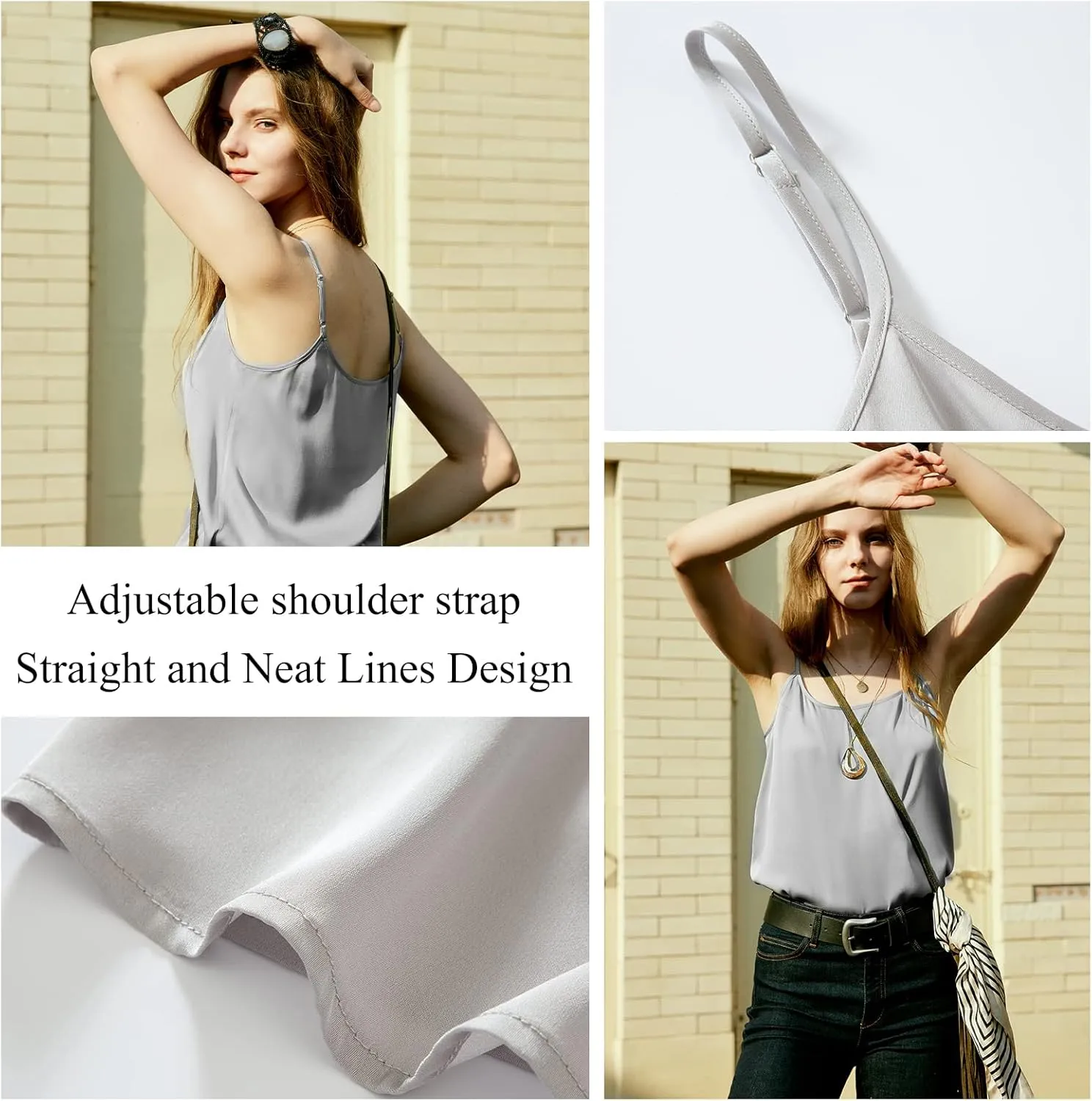 COLD POSH Silk Camisole for Women Mulberry Silk Elegant Tank Tops Basic Scoop Neck Cami Summer Casual Sleeveless Camisoles
