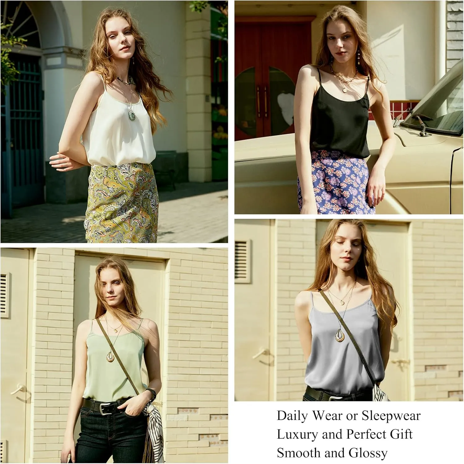 COLD POSH Silk Camisole for Women Mulberry Silk Elegant Tank Tops Basic Scoop Neck Cami Summer Casual Sleeveless Camisoles