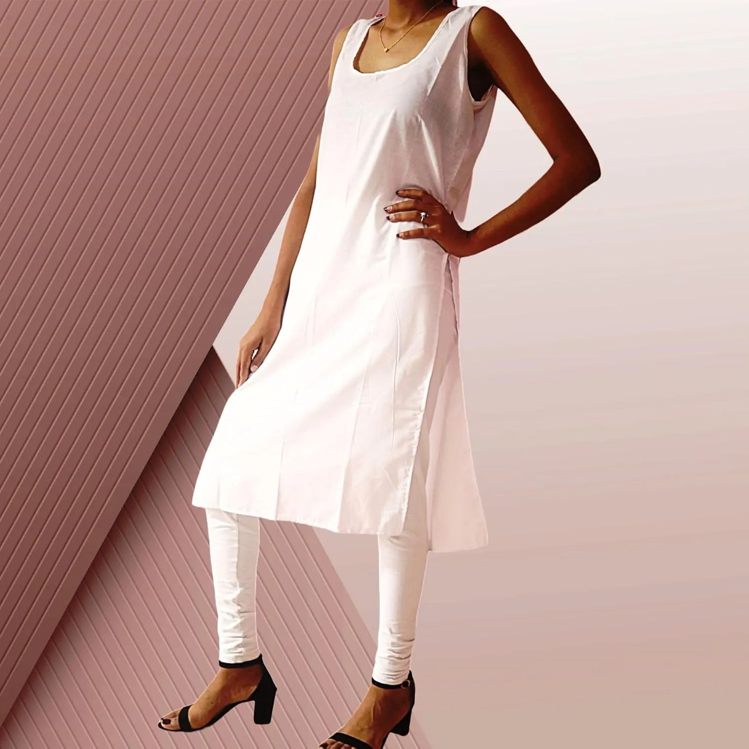 Cotton Long Camisole Slip, Full Length Inner Wear for Women, Pack of 2, Side Slit Lining for Sheer Dresses