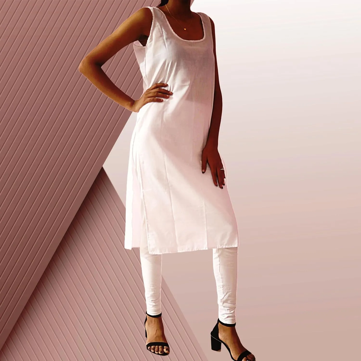 Cotton Long Camisole Slip, Full Length Inner Wear for Women, Pack of 2, Side Slit Lining for Sheer Dresses