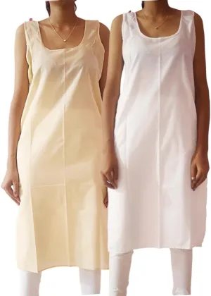Cotton Long Camisole Slip, Full Length Inner Wear for Women, Pack of 2, Side Slit Lining for Sheer Dresses