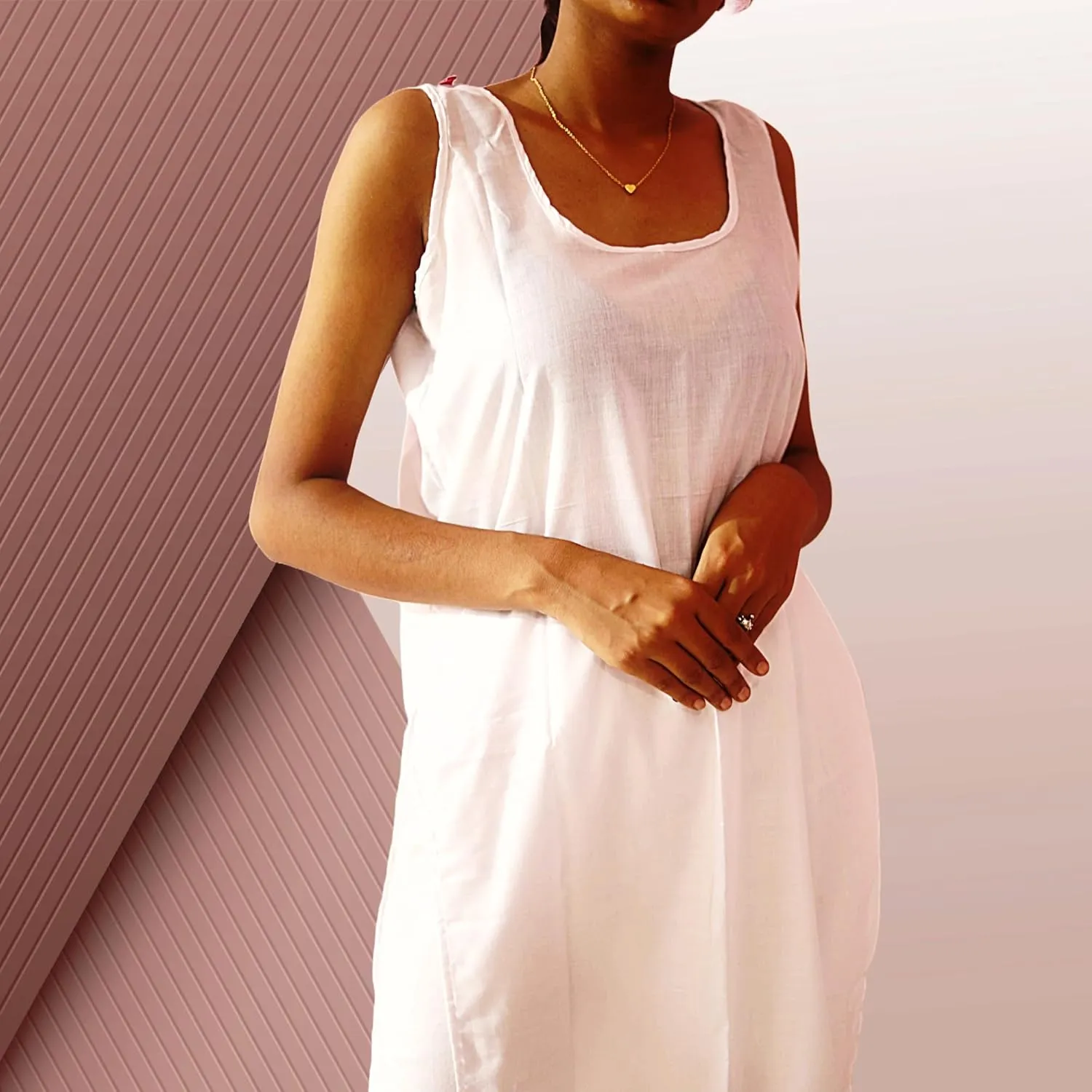 Cotton Long Camisole Slip, Full Length Inner Wear for Women, Pack of 2, Side Slit Lining for Sheer Dresses
