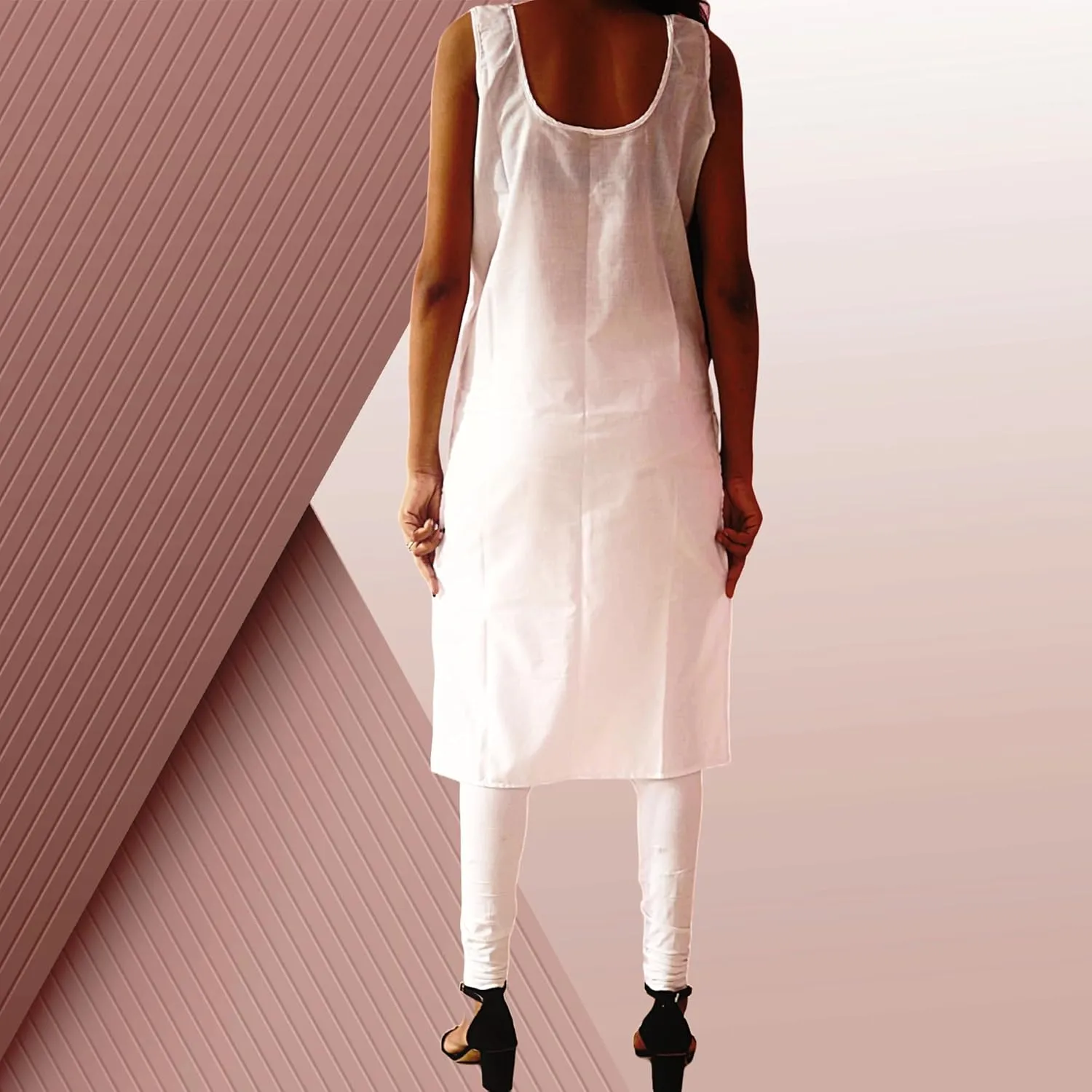 Cotton Long Camisole Slip, Full Length Inner Wear for Women, Pack of 2, Side Slit Lining for Sheer Dresses