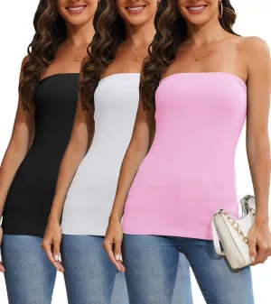 Cotton Long Tube Tops for Womens Strapless Camisoles Sexy Bandeau 3 Pieces