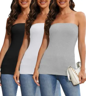 Cotton Long Tube Tops for Womens Strapless Camisoles Sexy Bandeau 3 Pieces