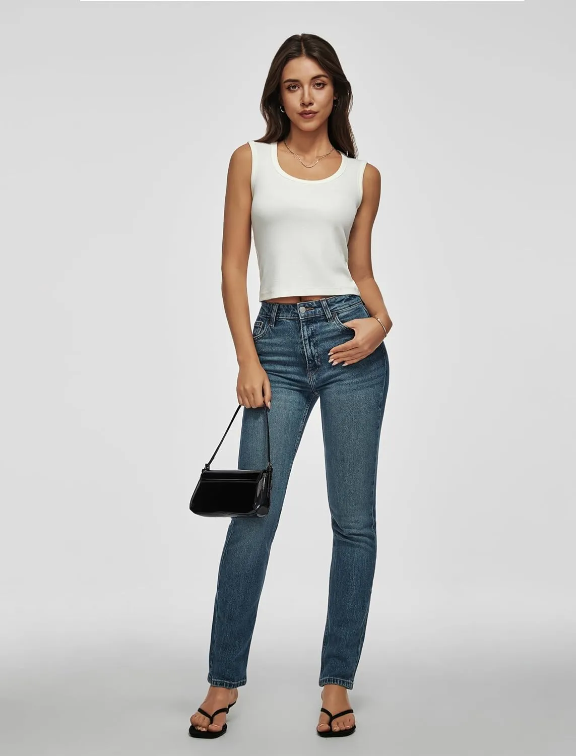 Cropped Tank Tops for Women Scoop Neck Shirts Wide Strap Camisole Basic Cami Tanks