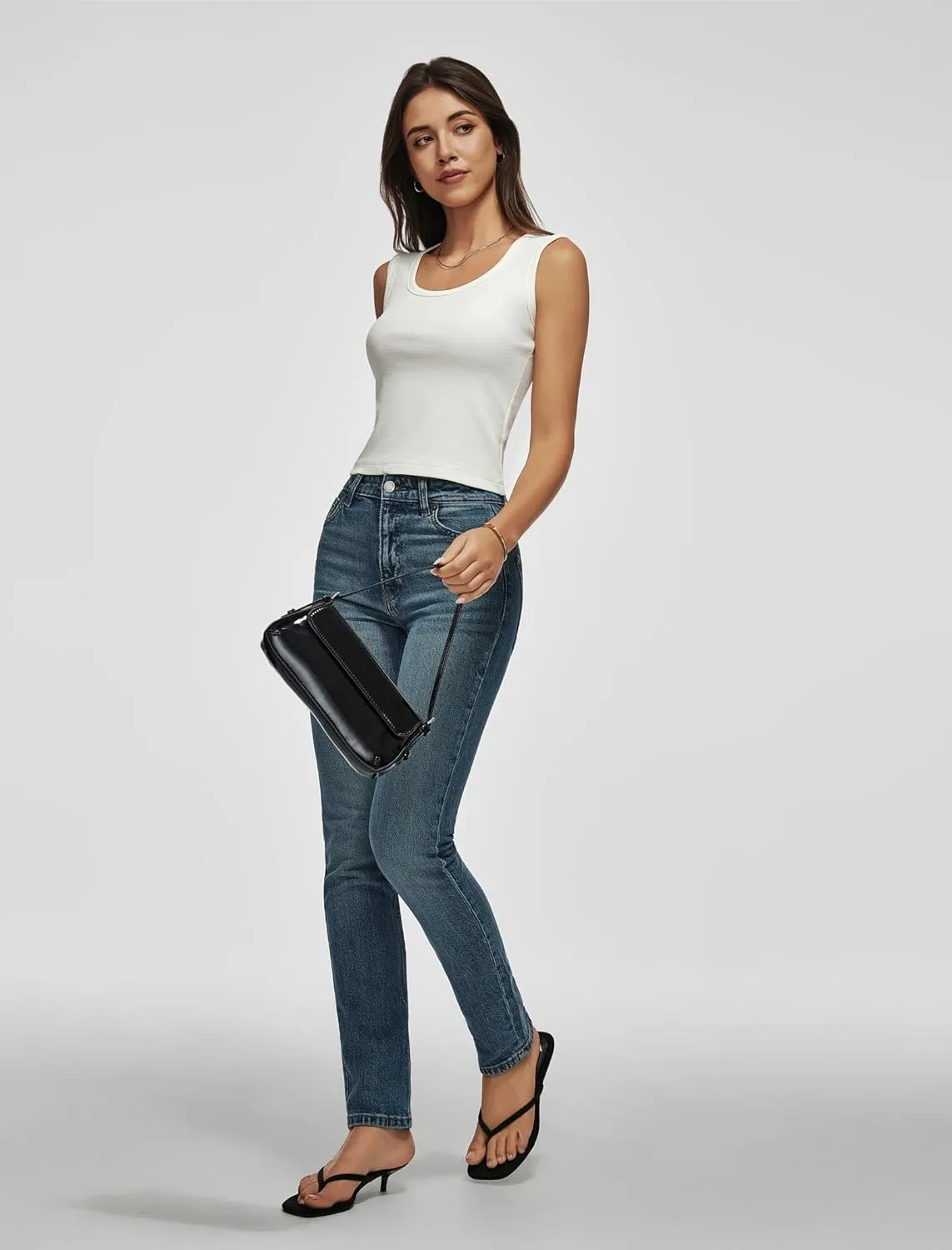 Cropped Tank Tops for Women Scoop Neck Shirts Wide Strap Camisole Basic Cami Tanks