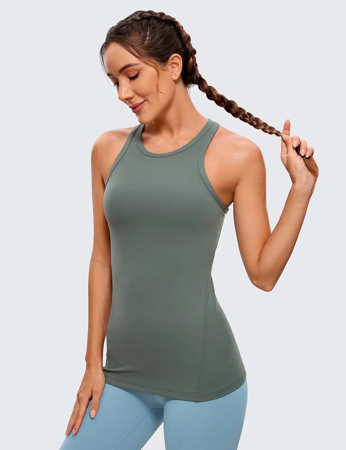 CRZ YOGA Butterluxe Womens Workout Racerback Sleeveless Tops High Neck Athletic Camisole Tanks Running Gym Yoga Shirts