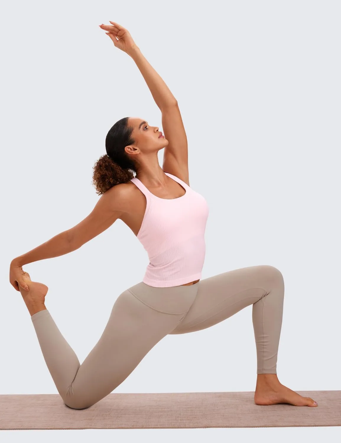CRZ YOGA Seamless Ribbed Womens Tank Top Racerback Camisoles with Built in Bra Padded Scoop Neck Athletic Workout Slim Cami