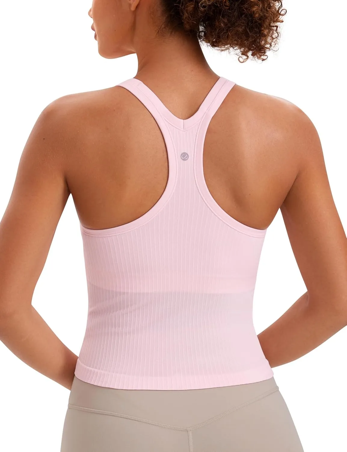 CRZ YOGA Seamless Ribbed Womens Tank Top Racerback Camisoles with Built in Bra Padded Scoop Neck Athletic Workout Slim Cami