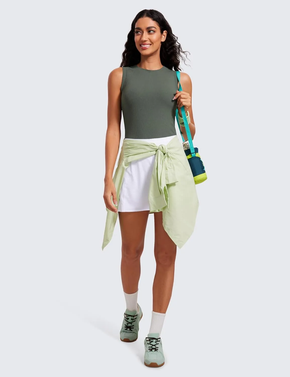 CRZ YOGA Womens Ribbed High Neck Tanks Sleeveless Fitted Basic Tops Going Out Casual Yoga Workout Shirts