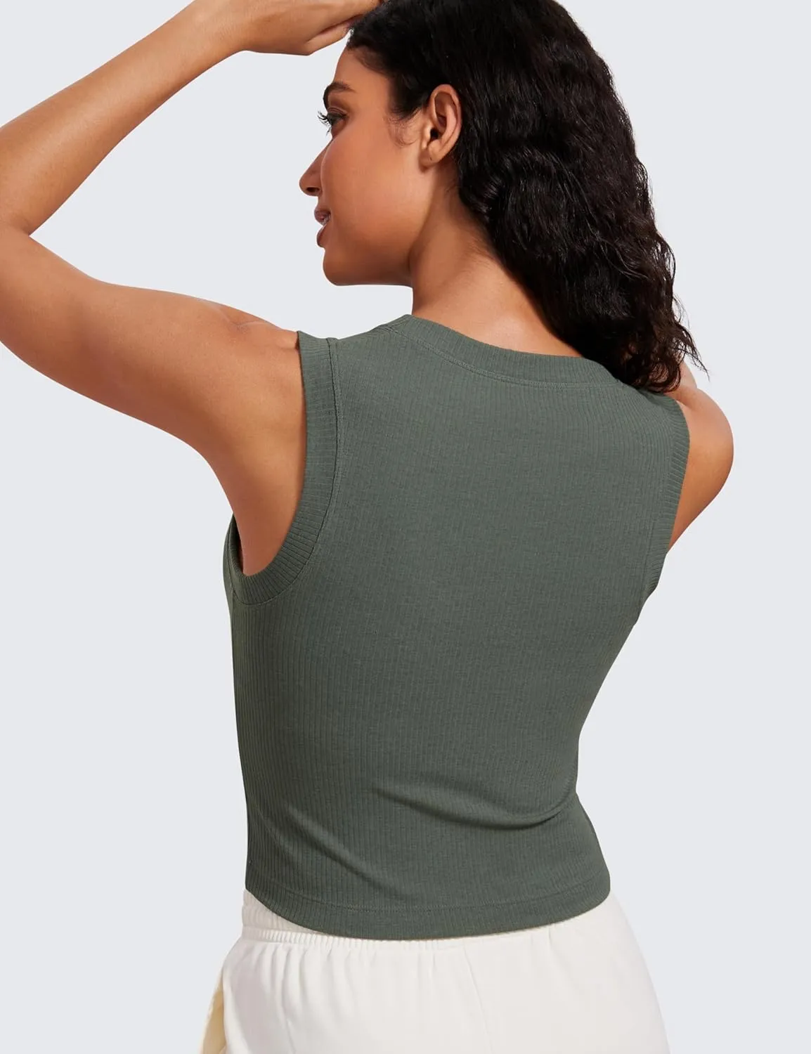 CRZ YOGA Womens Ribbed High Neck Tanks Sleeveless Fitted Basic Tops Going Out Casual Yoga Workout Shirts