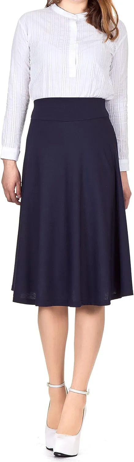 Dani's Choice Stretch High Waist A-line Flared Long Midi Skirt