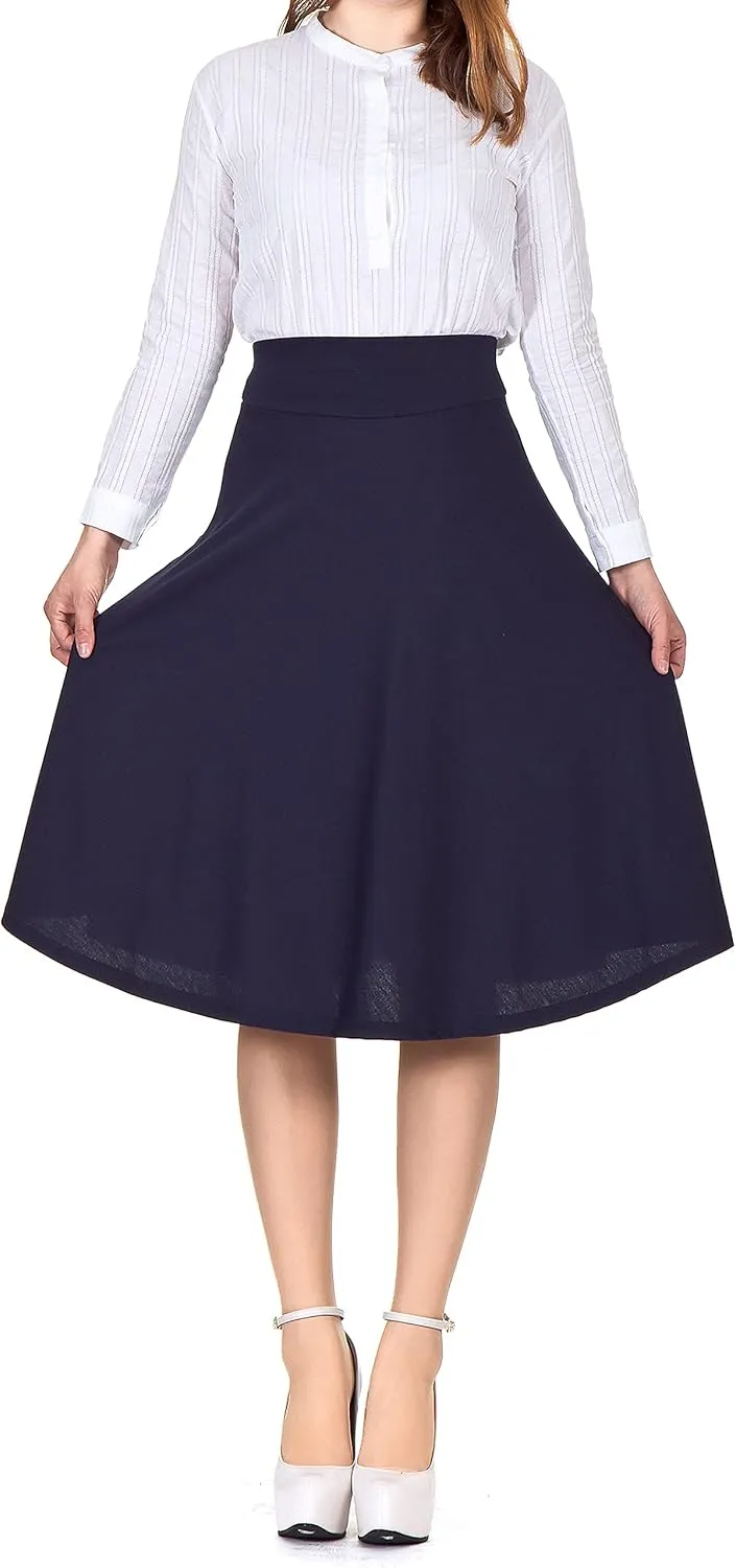 Dani's Choice Stretch High Waist A-line Flared Long Midi Skirt