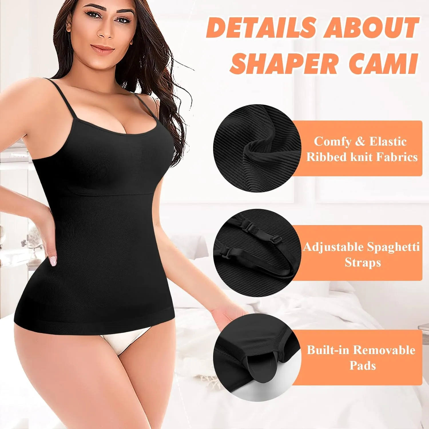 DERCA Women's Shapewear Cami Tummy Control Compression Tank Tops Adjustable Straps Body Shaper Camisoles