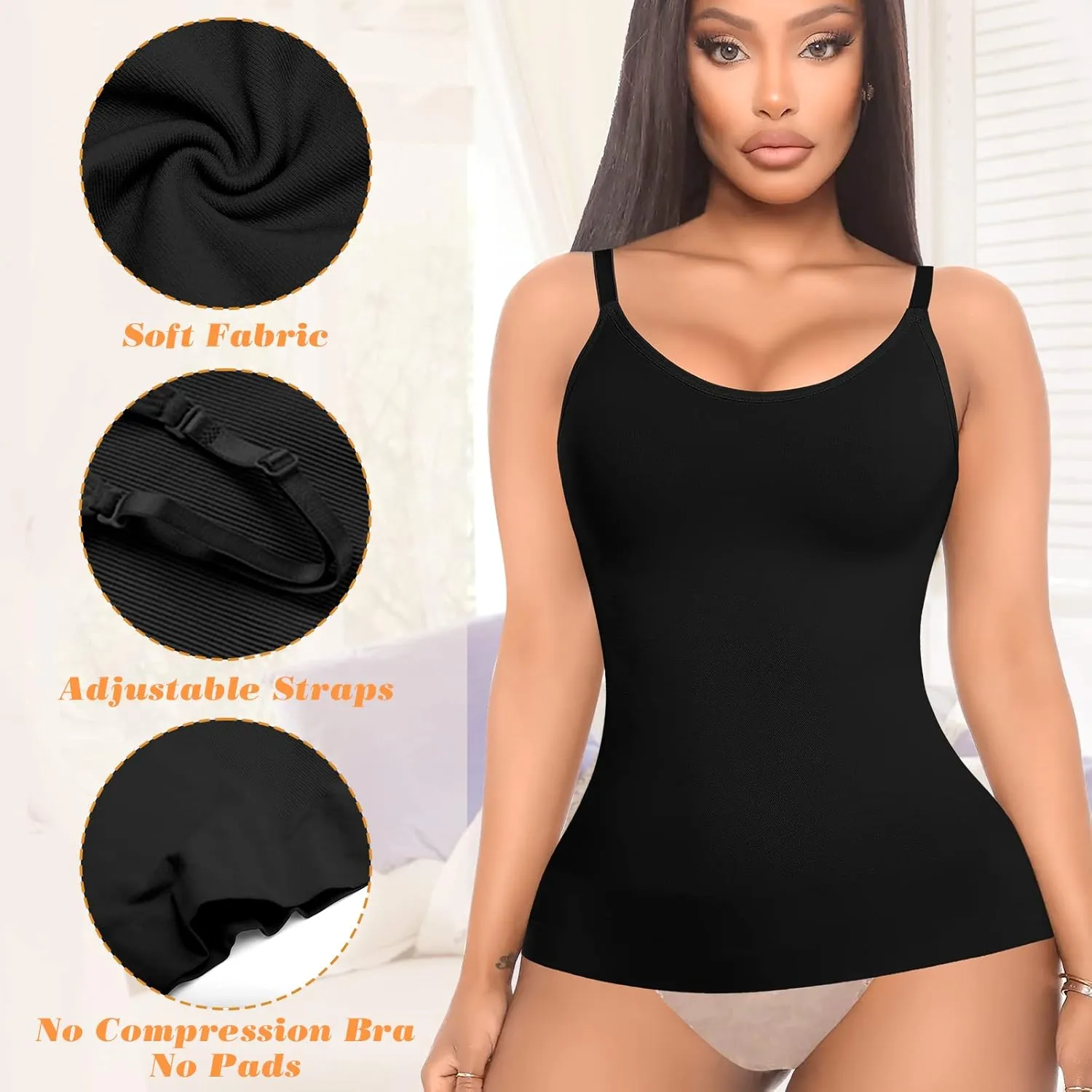 DERCA Women's Shapewear Cami Tummy Control Compression Tank Tops Adjustable Straps Body Shaper Camisoles