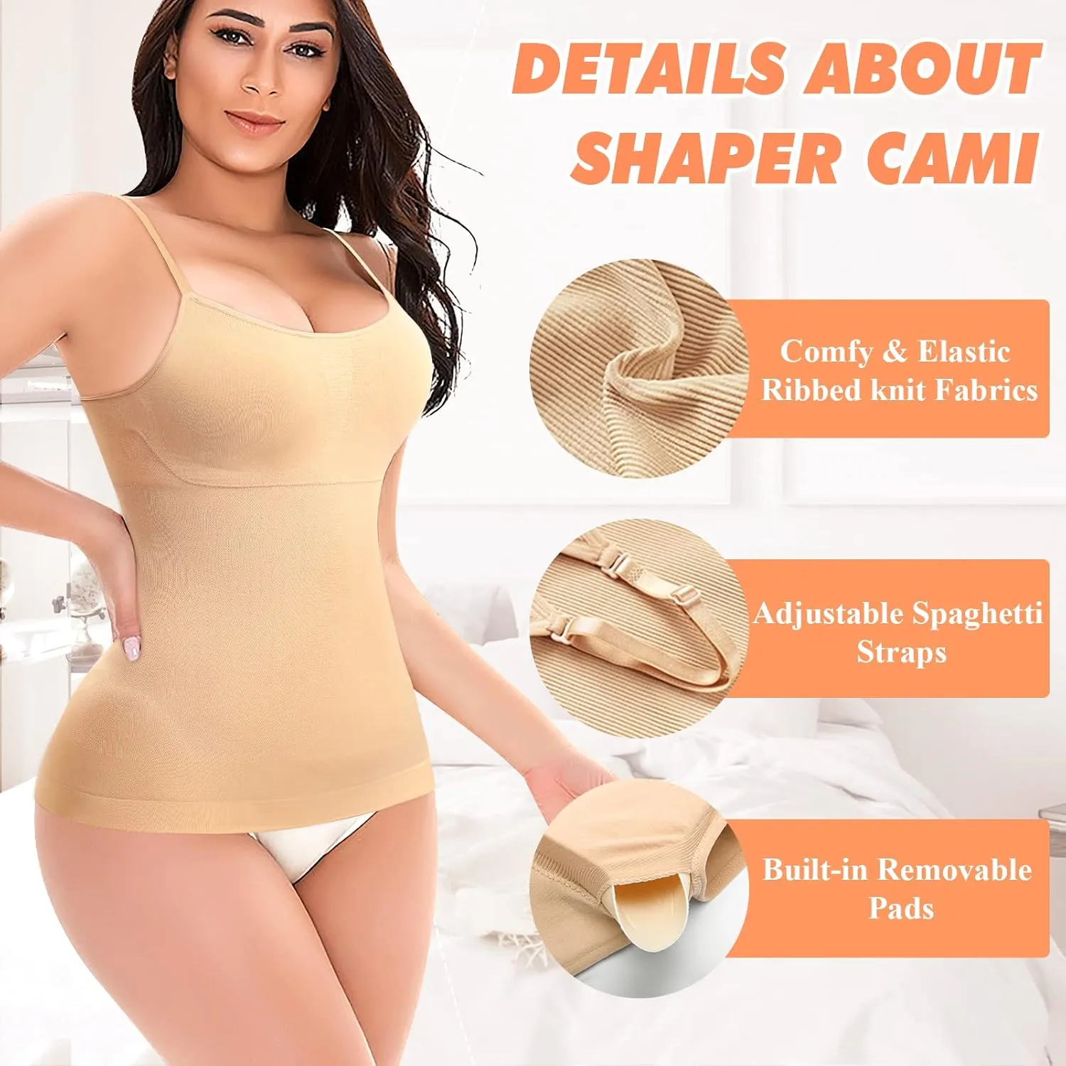 DERCA Women's Shapewear Cami Tummy Control Compression Tank Tops Adjustable Straps Body Shaper Camisoles