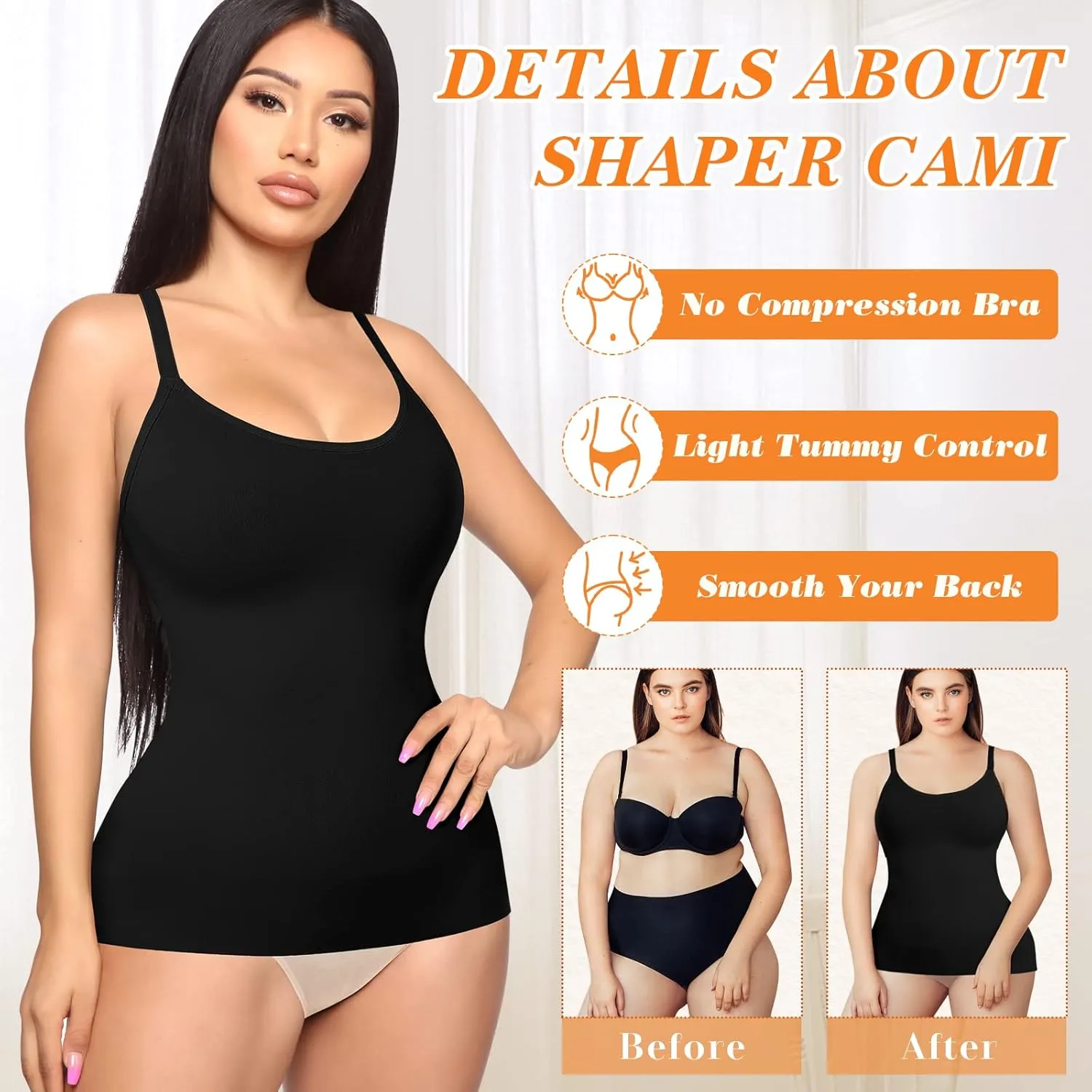 DERCA Women's Shapewear Cami Tummy Control Compression Tank Tops Adjustable Straps Body Shaper Camisoles