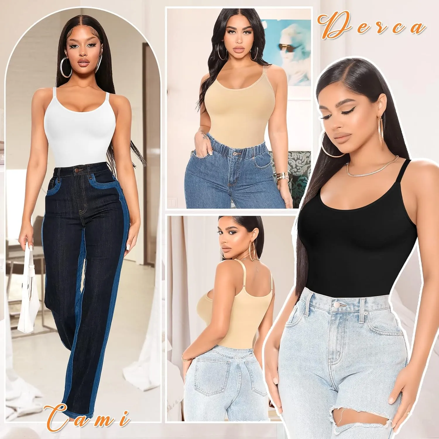 DERCA Women's Shapewear Cami Tummy Control Compression Tank Tops Adjustable Straps Body Shaper Camisoles