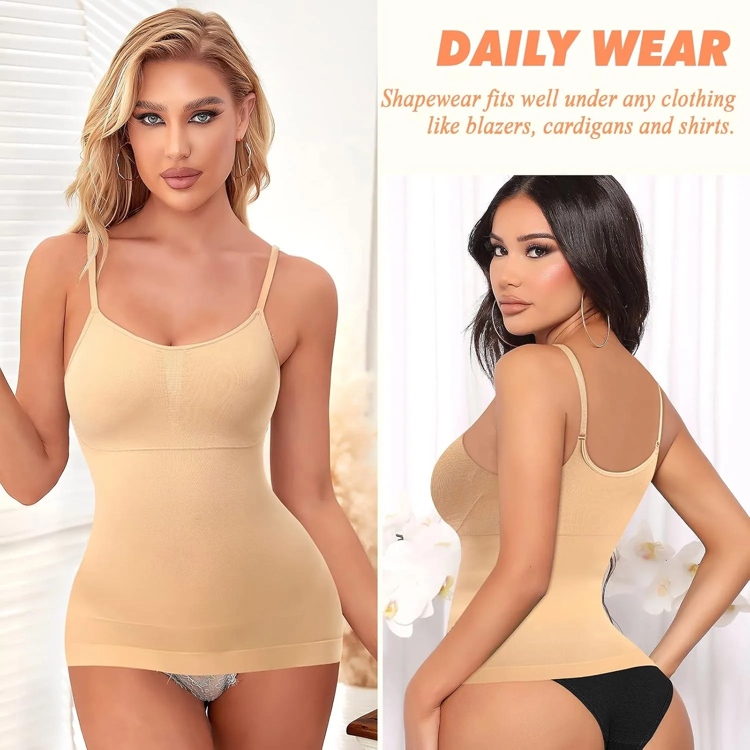 DERCA Women's Shapewear Cami Tummy Control Compression Tank Tops Adjustable Straps Body Shaper Camisoles
