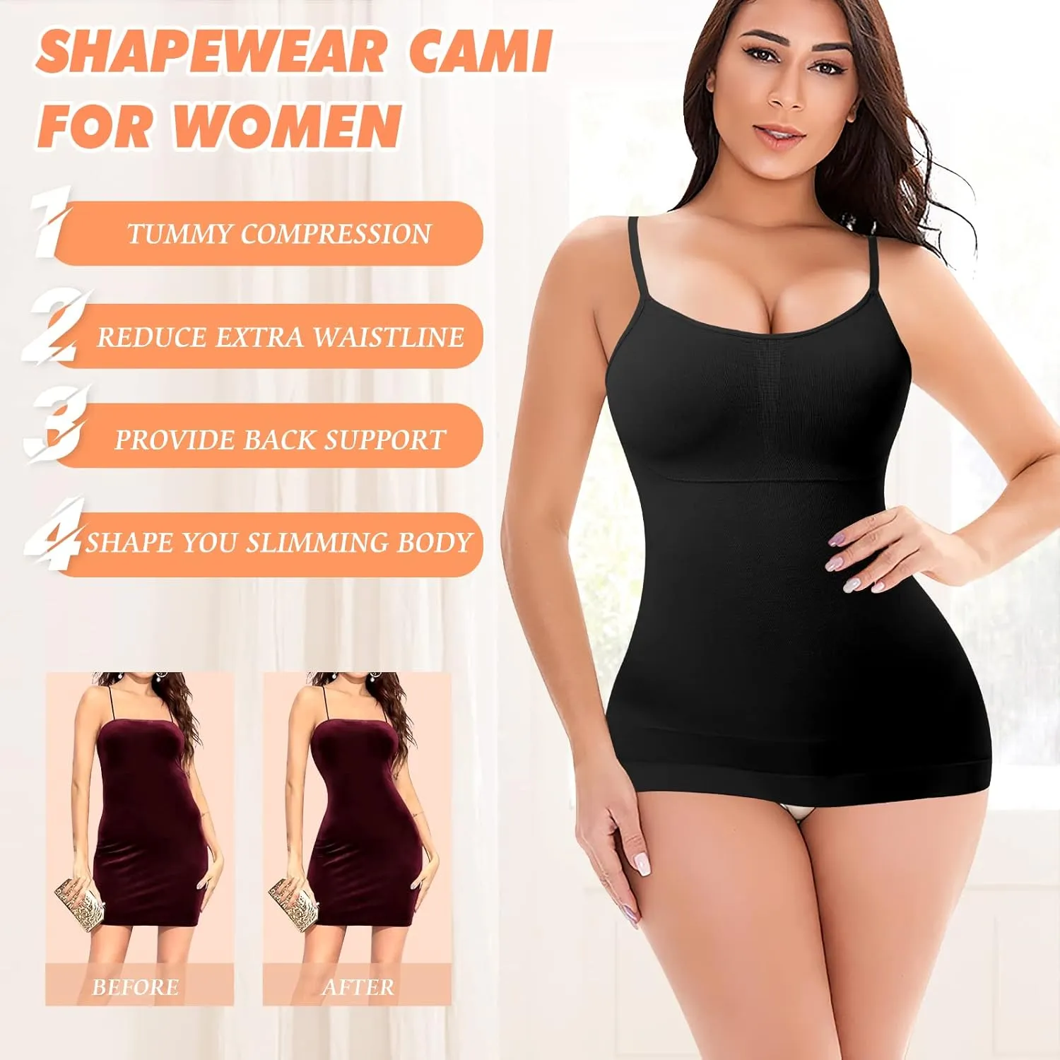 DERCA Women's Shapewear Cami Tummy Control Compression Tank Tops Adjustable Straps Body Shaper Camisoles